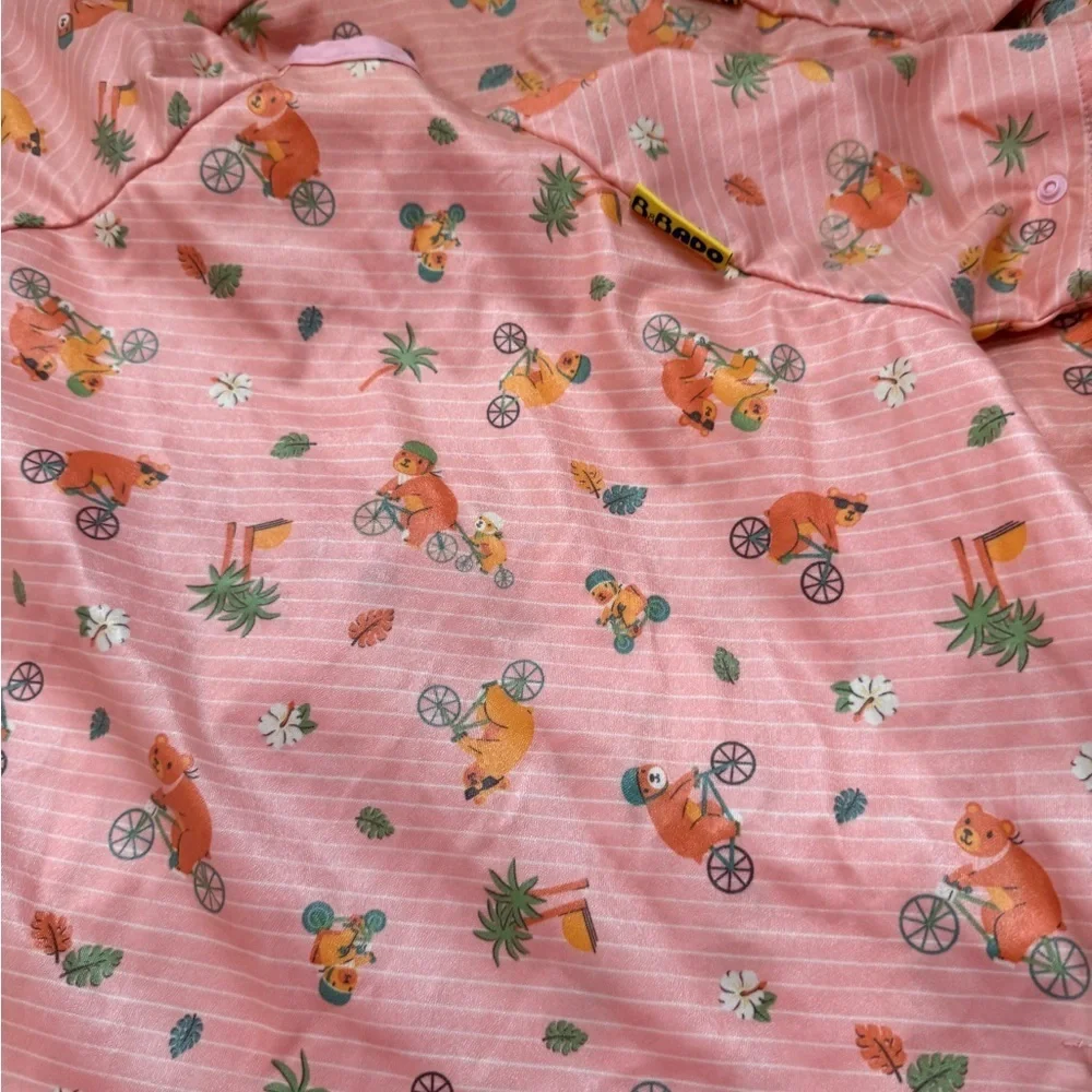 Bibado Pink Kids Bear Full Length Short Sleeve Bibs Toddler Girls - 3 BIBS